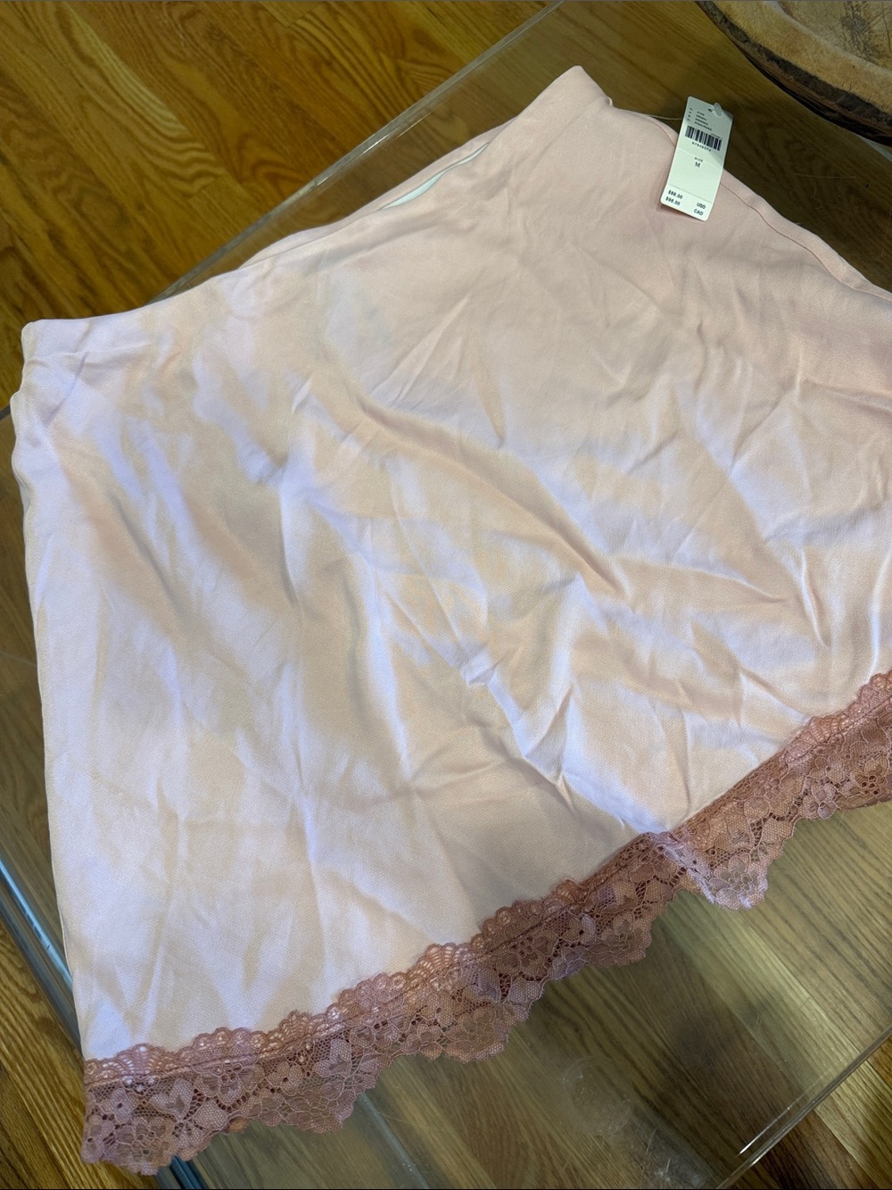 Anthropologie Women's Pink Lace-Trim Slip Skirt